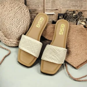 Women Stylishr Brown  Embellished Flat Sandals White
