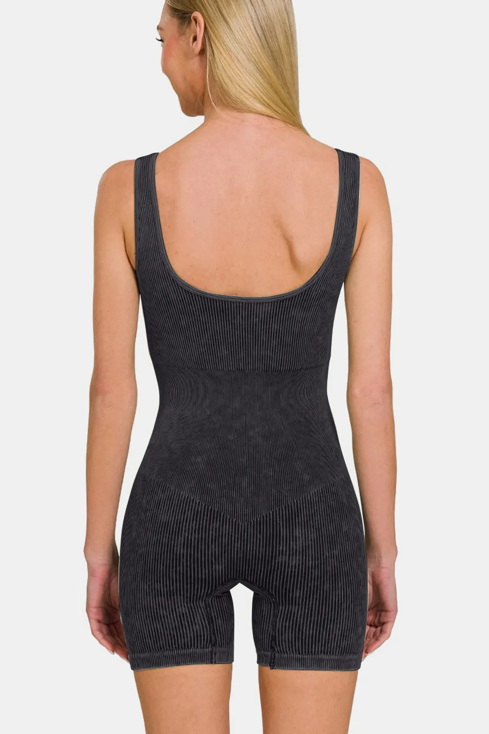 Zenana Washed Ribbed Romper with Bra Pads